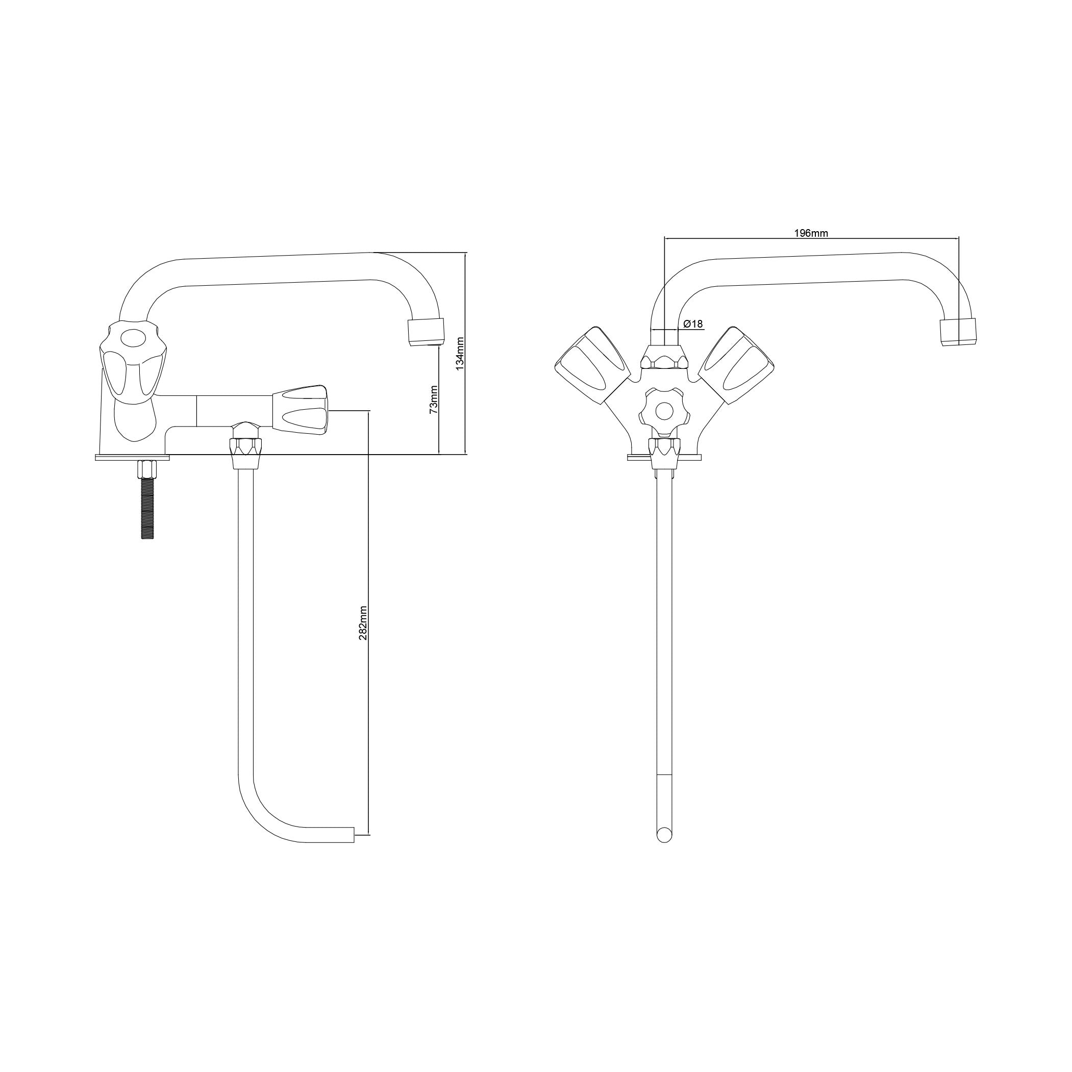 Single hole mixer tap with 1 pipe under the sink and 1 swivel tap