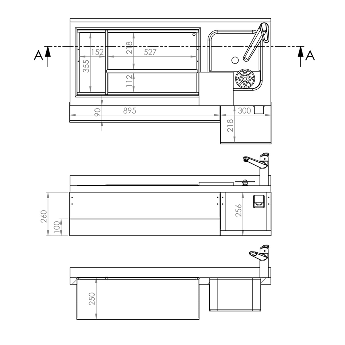 Bar/Refrigerated table for drinks - 1.2 x 0.6 m - 150 liters - with 2 doors and shelves