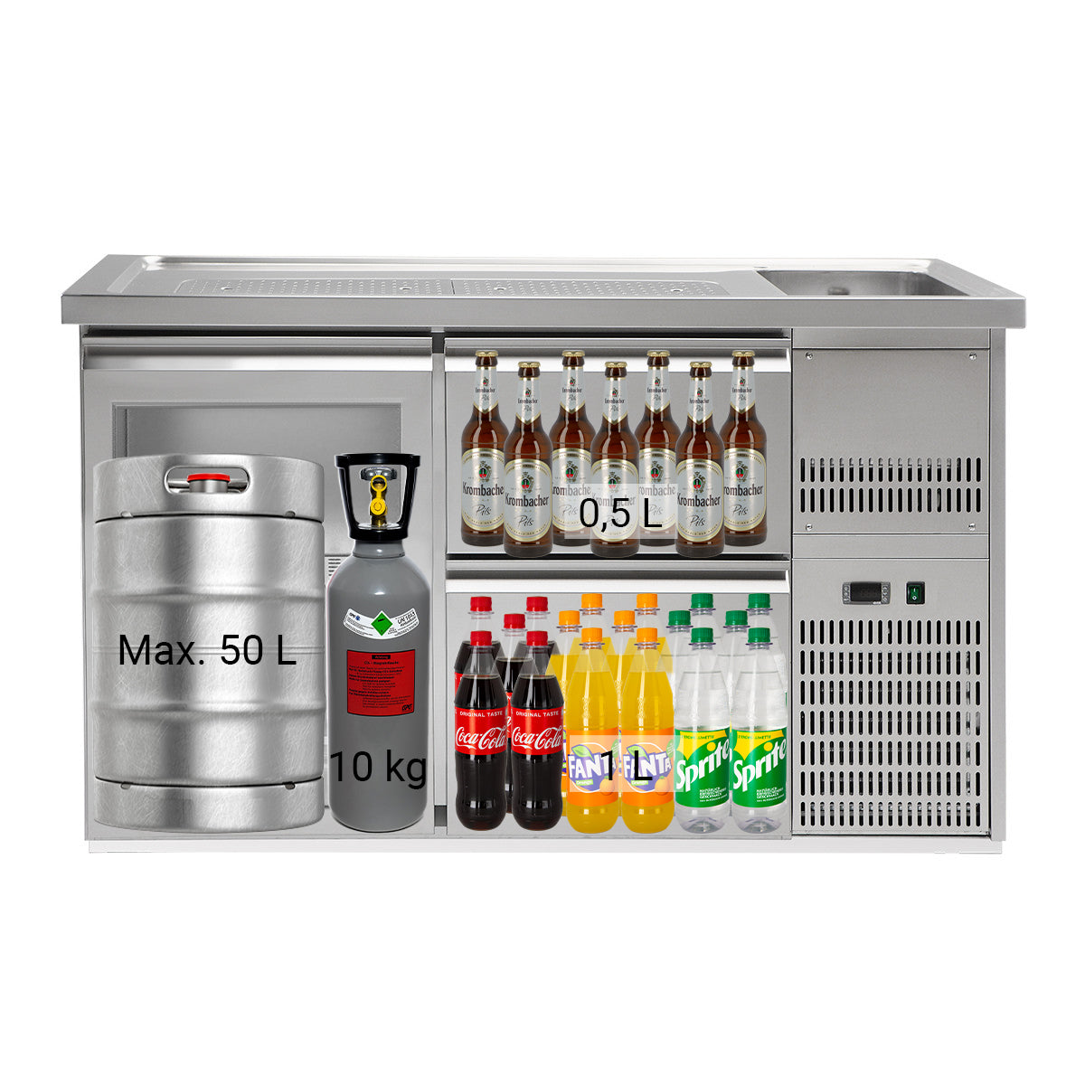 Beer fridge 1.5 x 0.7 m - 1 glass door and 2 drawers 2/5 + 3/5