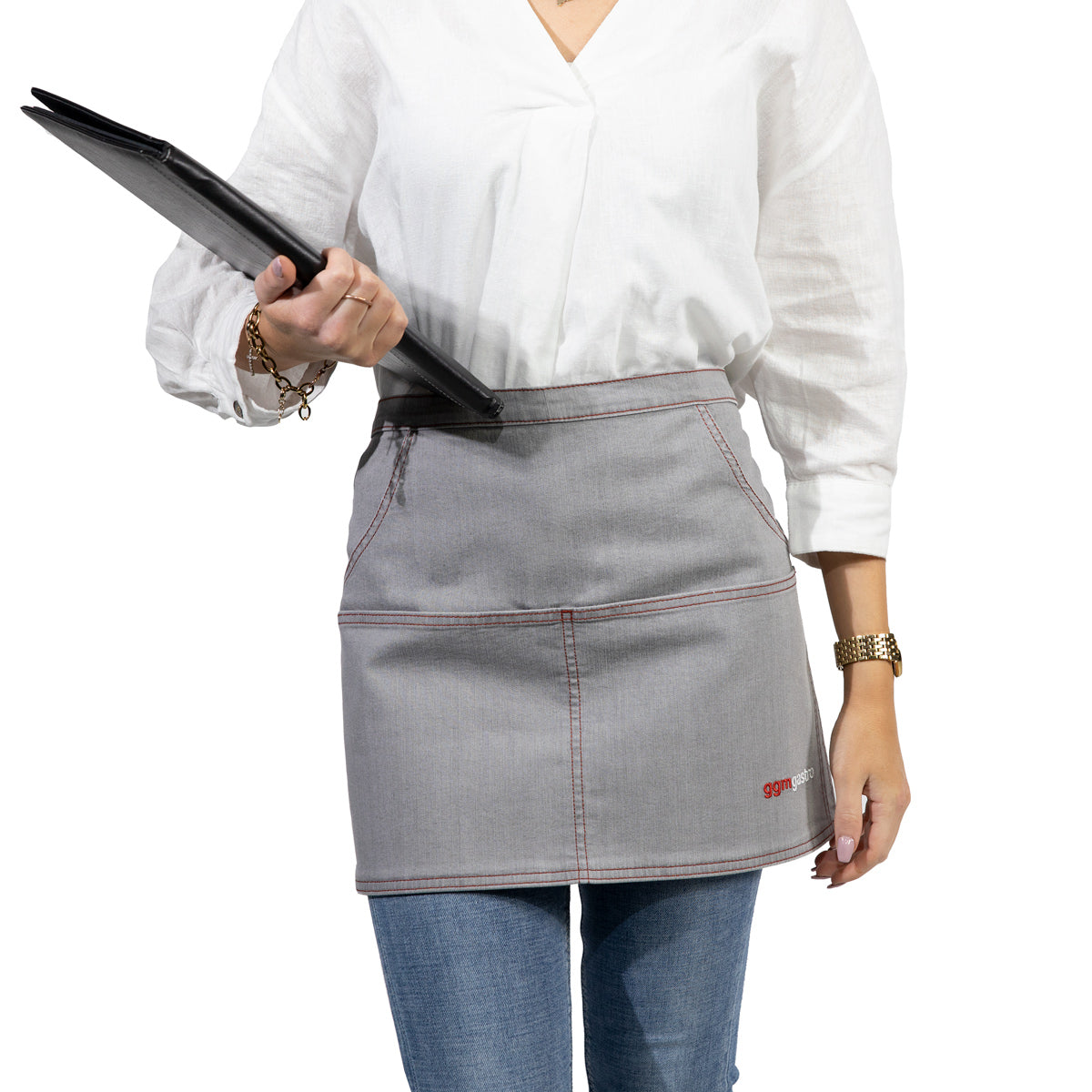 (2 pieces) Clear apron - short - jeans look light gray