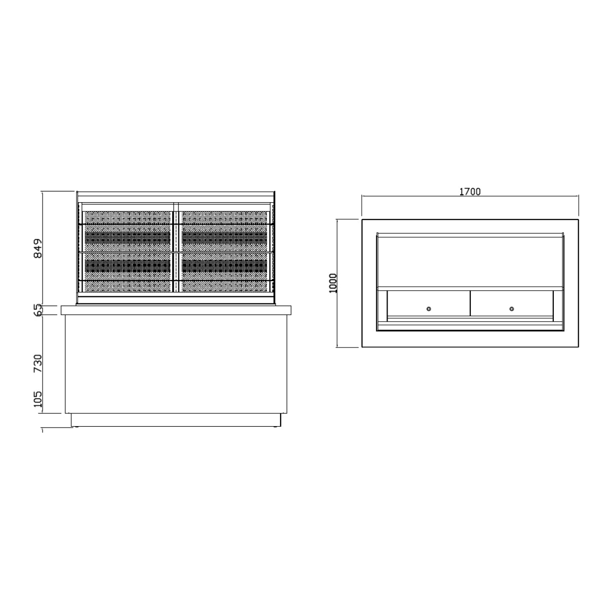 Refrigerated display case - 1.7 x 1.0 m - 826 liters - with 4 shelves