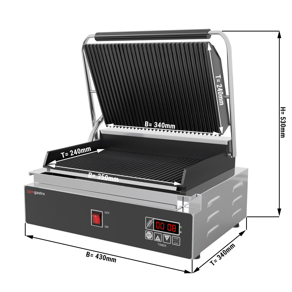 Contact grill digital 0.43 m - ribbed top and bottom