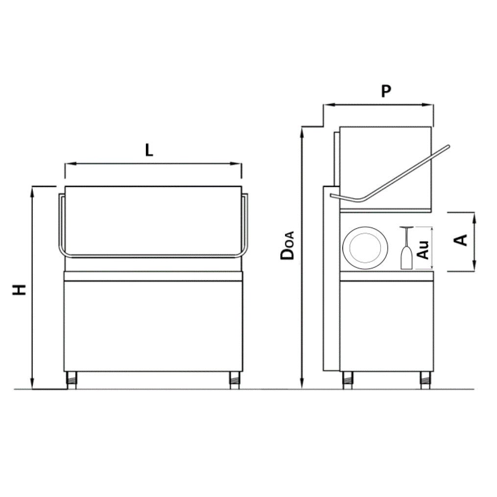 Double hood dishwasher (22.2 kW) - including drain pump and decaler (double wall)