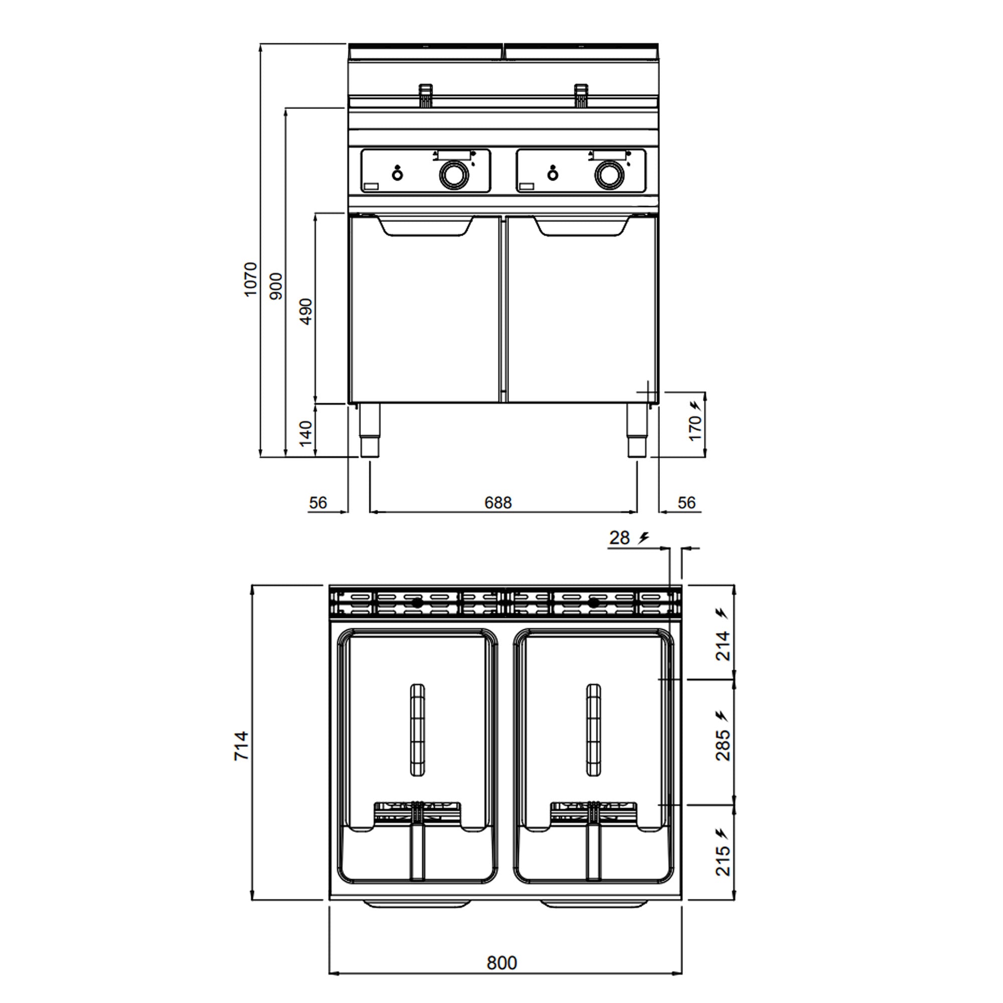 Electric fryer - 18 + 18 liters (27 kW) - Electronic control