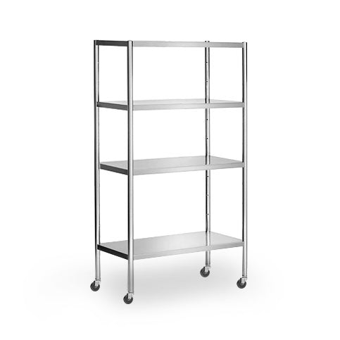 Stainless steel rack - 1.0 x 0.5 with 4 adjustable shelves, with 4 wheels included