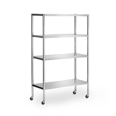 Stainless steel rack - 1.2 x 0.5 with 4 adjustable shelves, with 4 wheels included