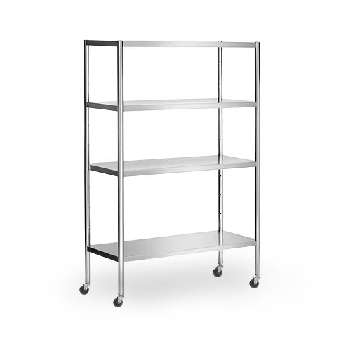 Stainless steel rack - 1.4 x 0.5 with 4 adjustable shelves, with 4 wheels included