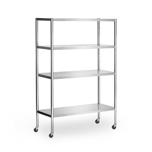 Stainless steel rack - 1.6 x 0.5 with 4 adjustable shelves, with 4 wheels included