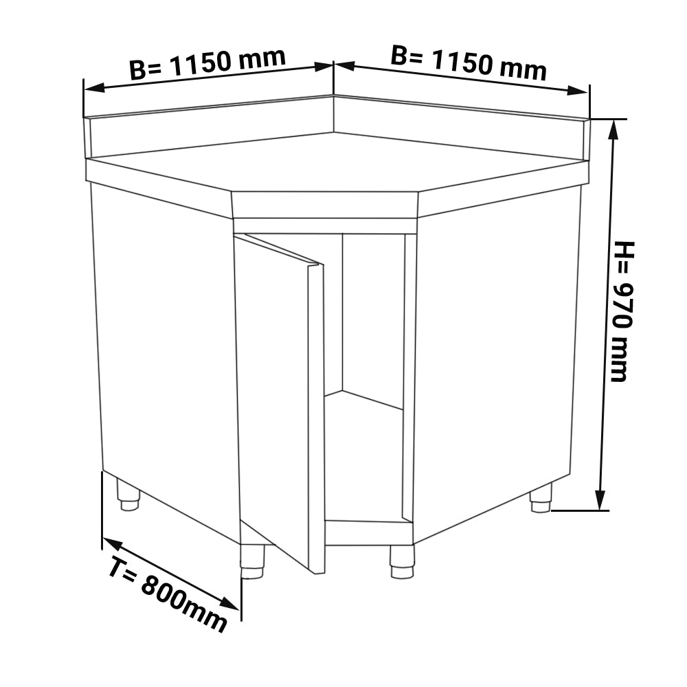 Stainless steel work cabinet - with hinged door and stand