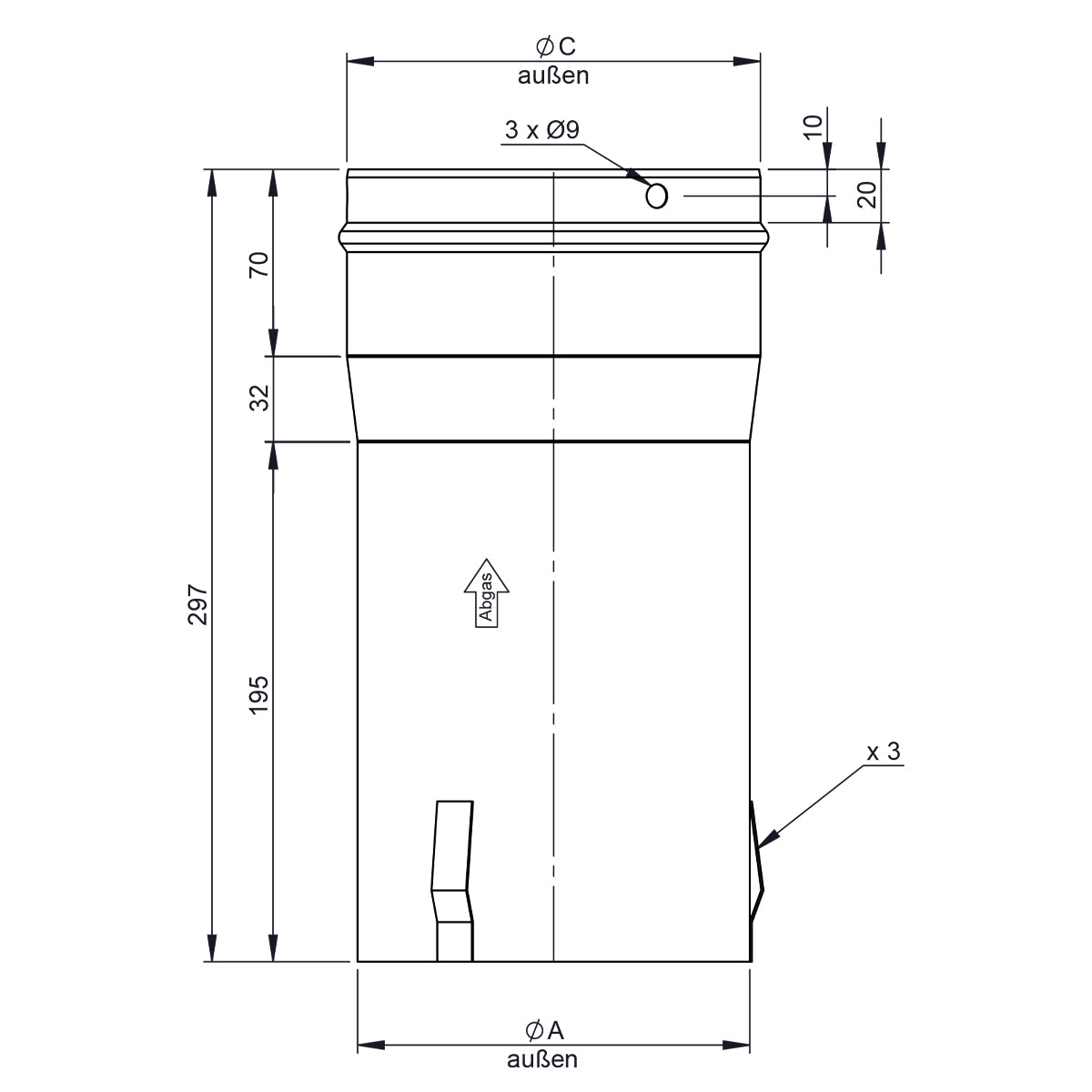 Chimney nozzle / adapter for the upper part of the chimney - Ø 180 mm