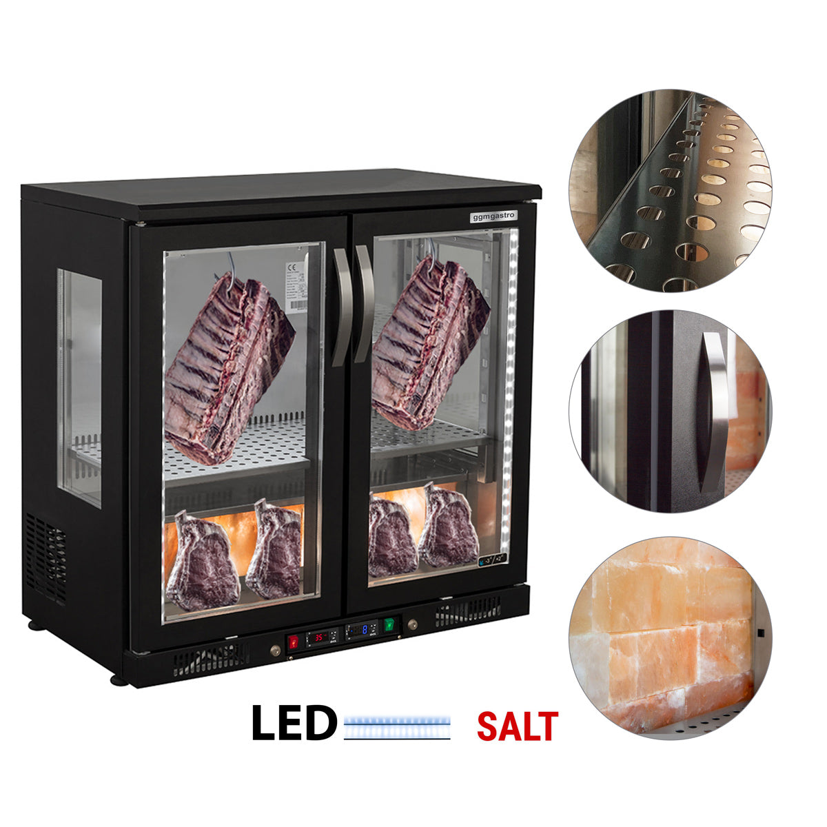 Meat aging cabinet 0.92 m - with 2 glass doors - black