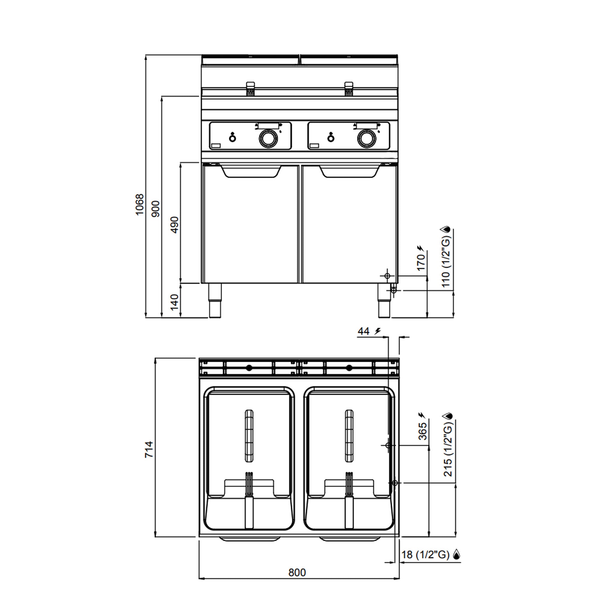 Gas fryer - 18 + 18 liters (28 kW) - Electronic control