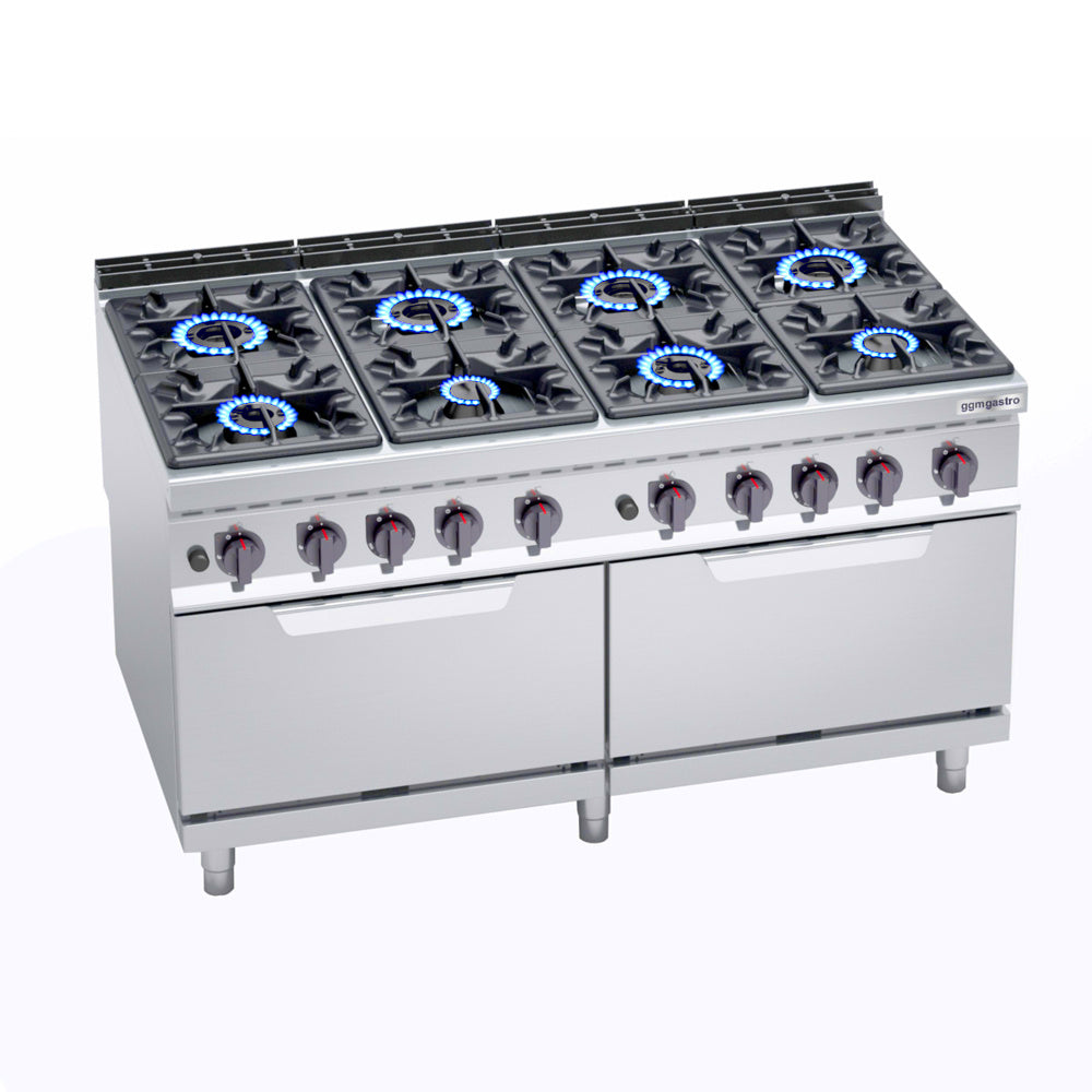 Gas stove 8x burners (69 kW) + 2 gas ovens (2x 7.6 kW)