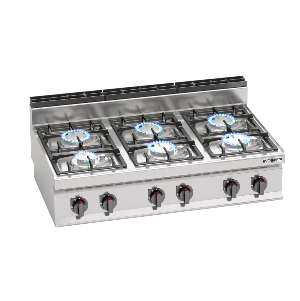 Gas stove 6x hotplate (33.5 kW) with pilot flame