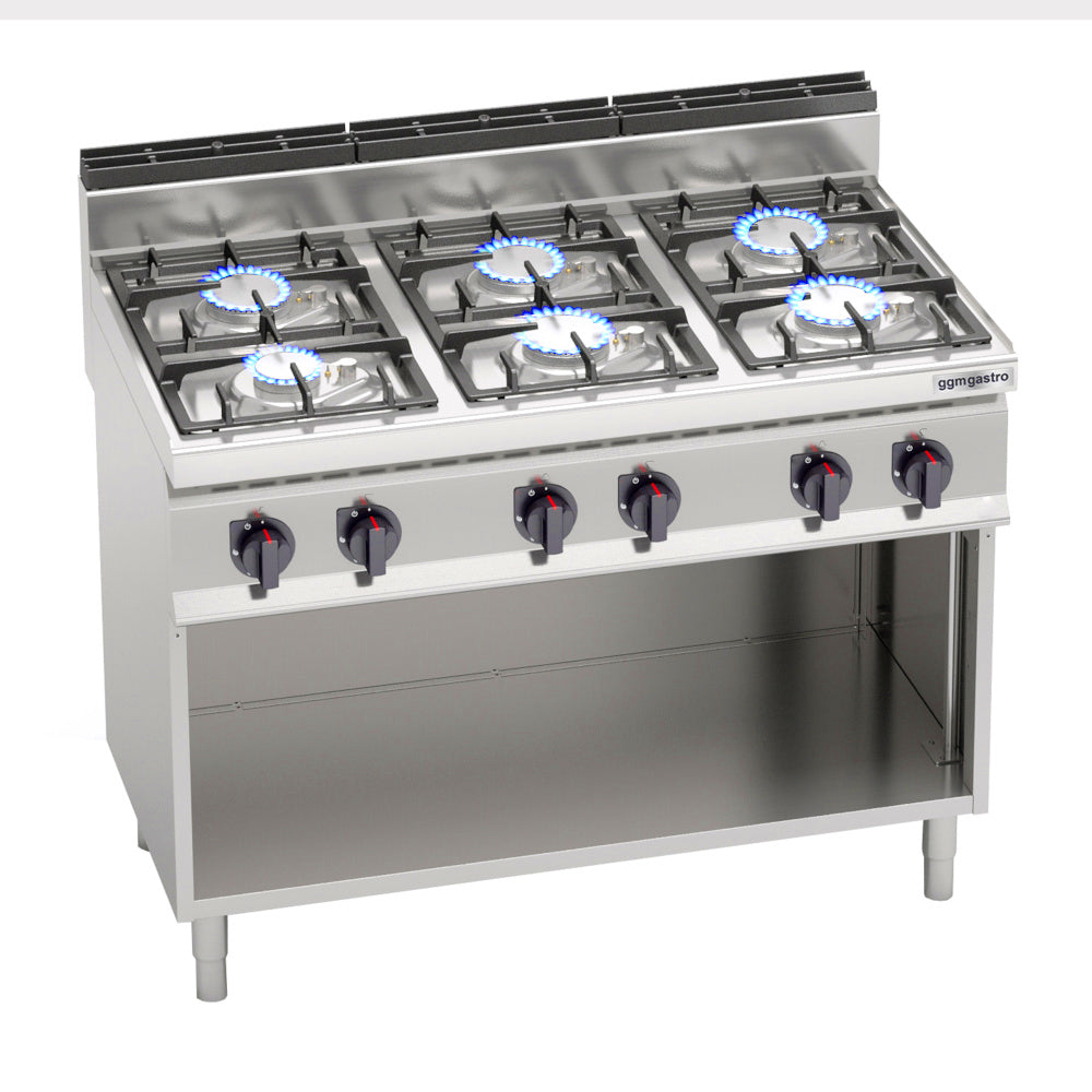 Gas stove 6x hotplate (33.5 kW) with pilot flame