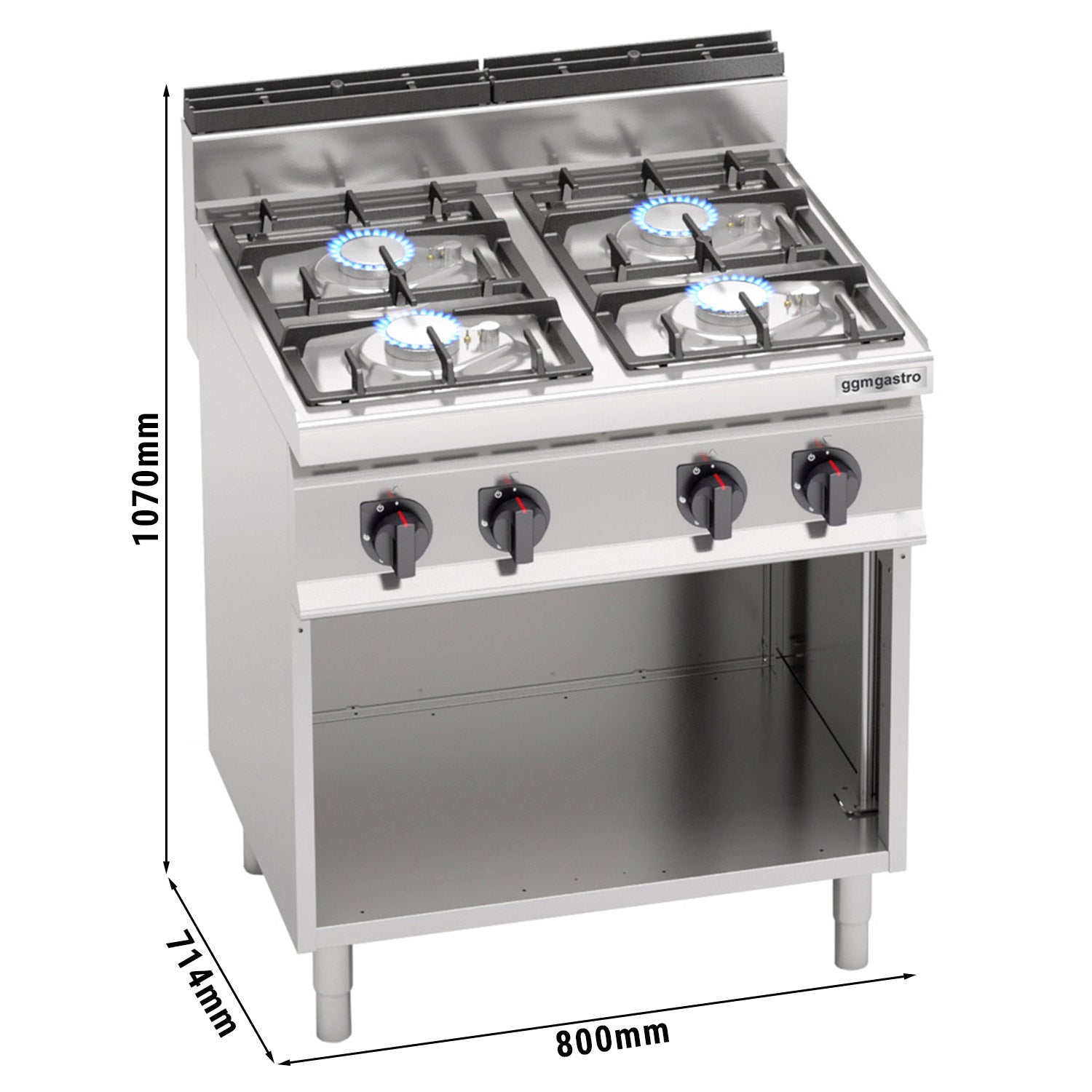 Gas stove 4x hotplate (21.5 kW) with pilot flame