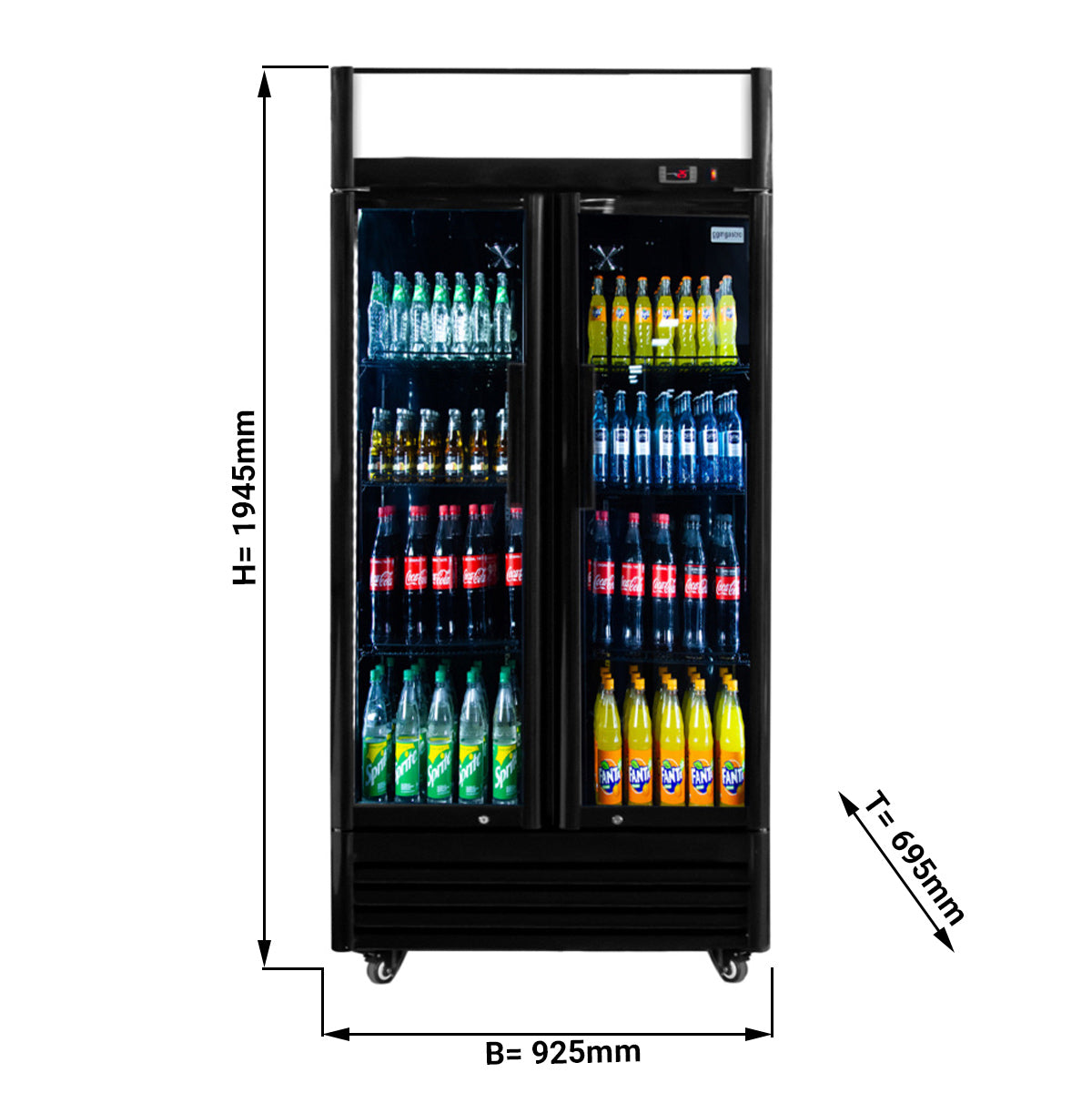 Хладилник за напитки Черен - 630 литра - 2 стъклени врати