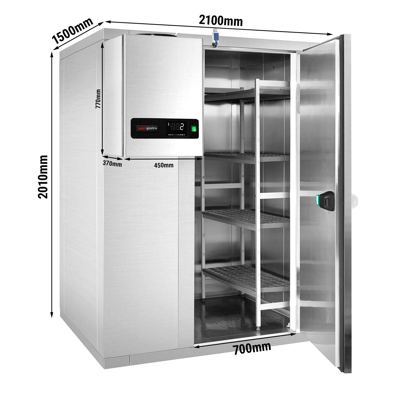 Stainless steel cold room 2.1 x 1.5 x 2.01m - 4.8m³ with included unit