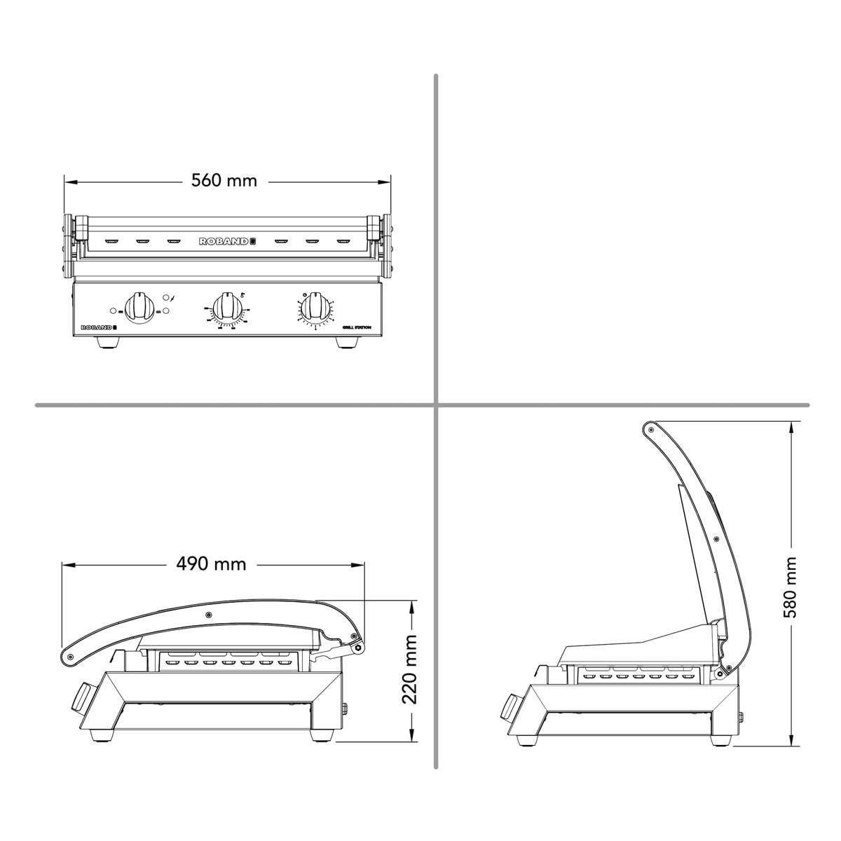 Roband - Contact grill 0.56 m - grooved on top + smooth on the bottom