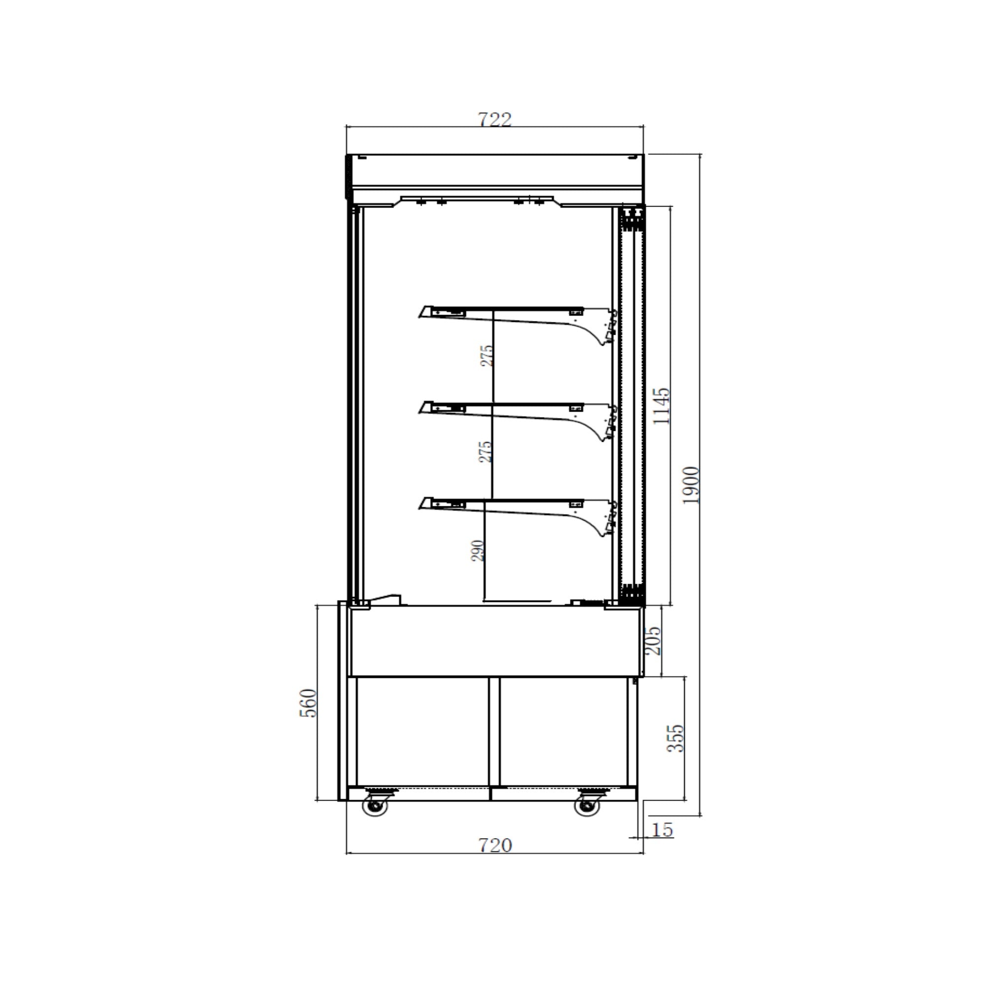 Pastry showcase/ Refrigerated showcase - 1.2 m - 950 l - c 3 shelves (LED)