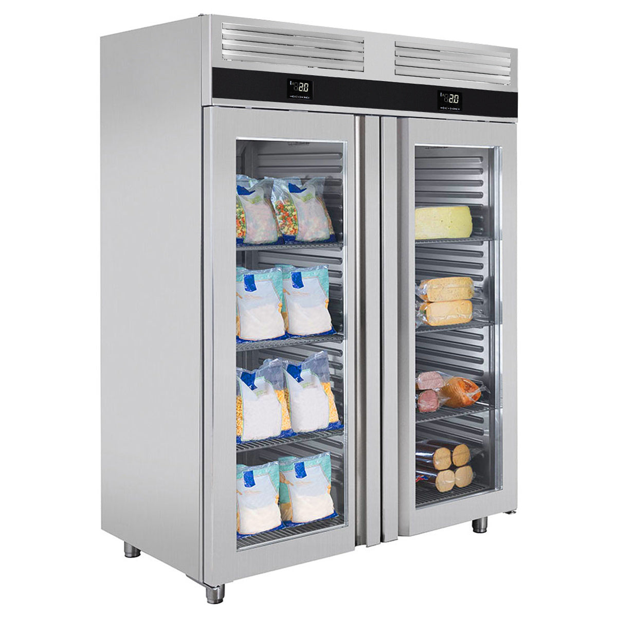 Комбинация хладилник и фризер - 1,4 х 0,81 м - 1400 литра - с 2 стъклени врати