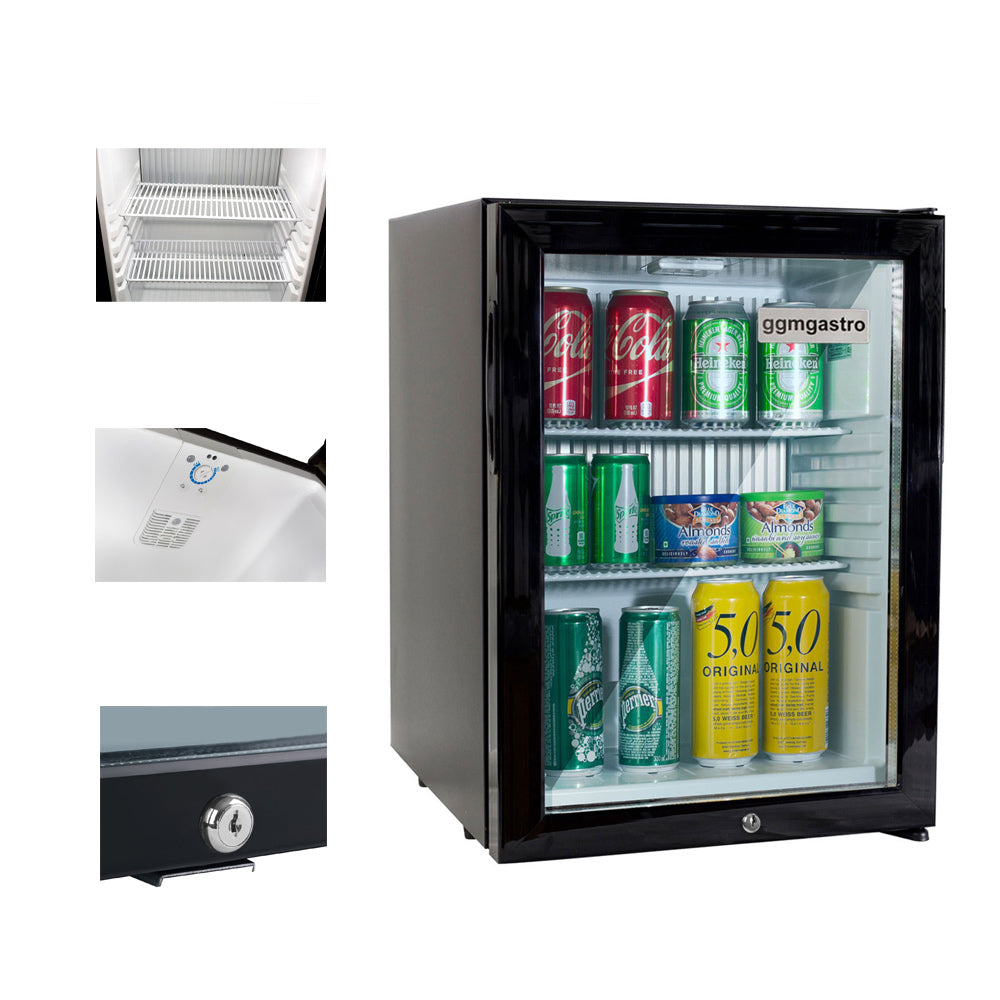 Mini fridge - with 1 glass door - silent and lockable