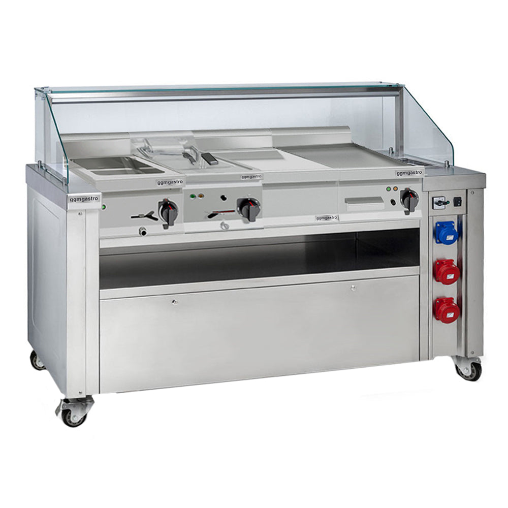 Mobile cooking station - including deep fryer, frying plate, bain marie and neutral element