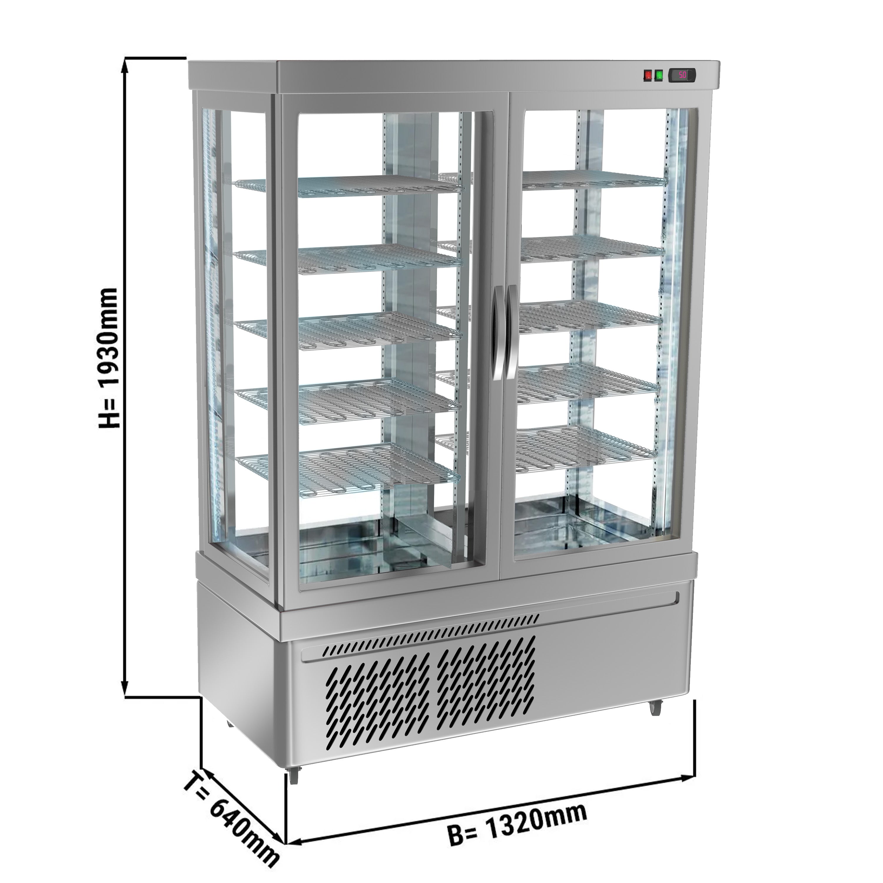 Panoramic showcase with 10 lattice shelves