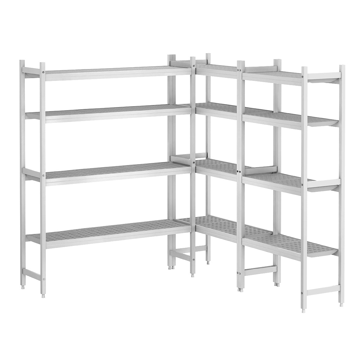 Shelving set aluminum - L-shaped on the right - depth: 360 mm