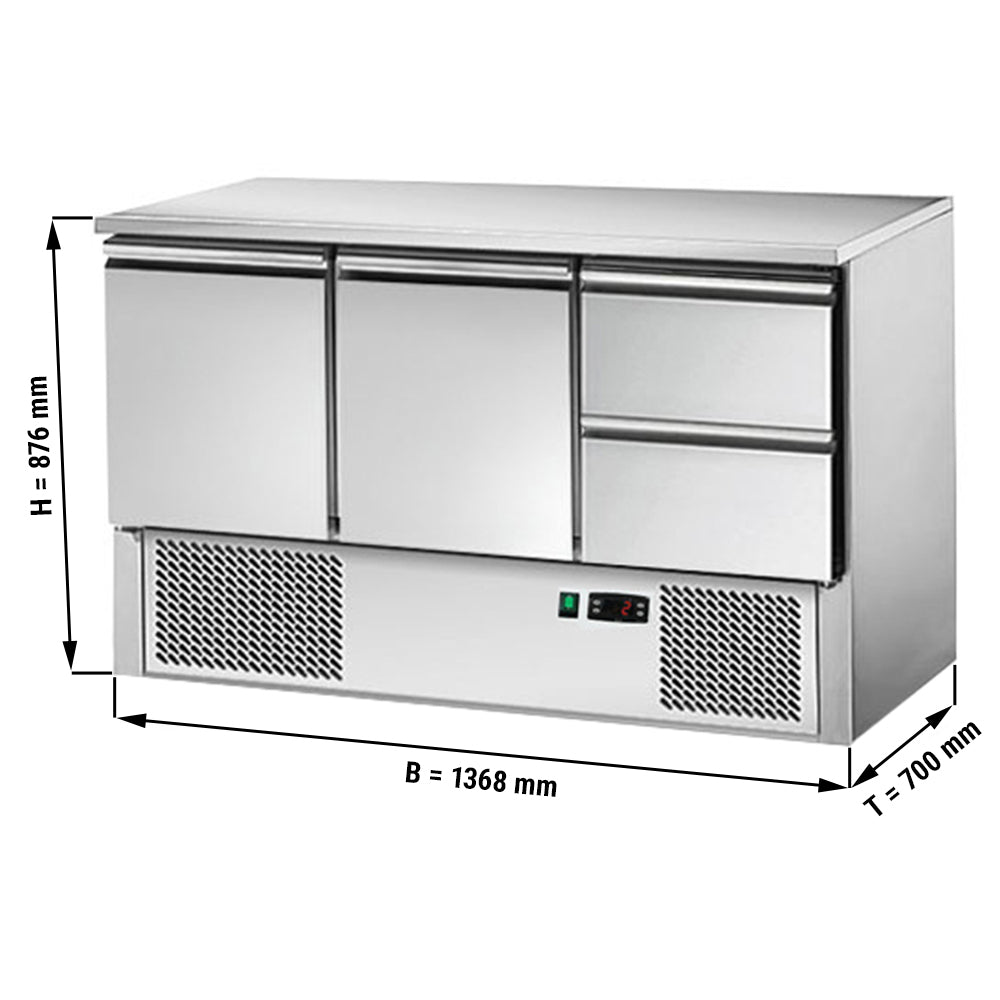 Salads / Refrigerator table ECO - 1.37 x 0.7 m - with 2 doors and 2 drawers 1/2