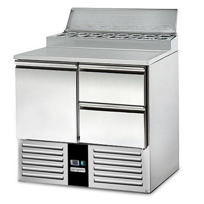 Salad / Preparation table PREMIUM - 0.9 x 0.7 m - with 1 door and 2 drawers 1/2