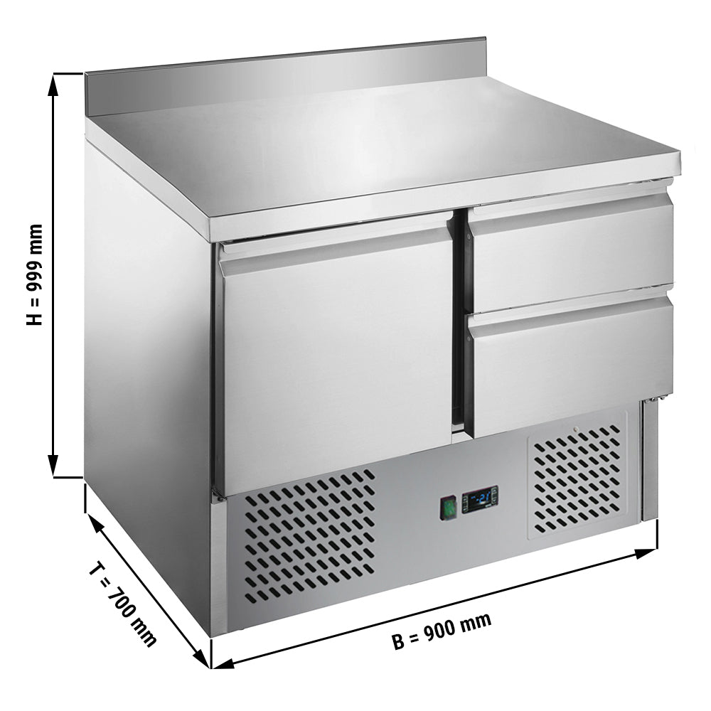 Саладета / Хладилна маса ECO - 0,9 x 0,7 m - с 1 врата и 2 чекмеджета 1/2 и стойка