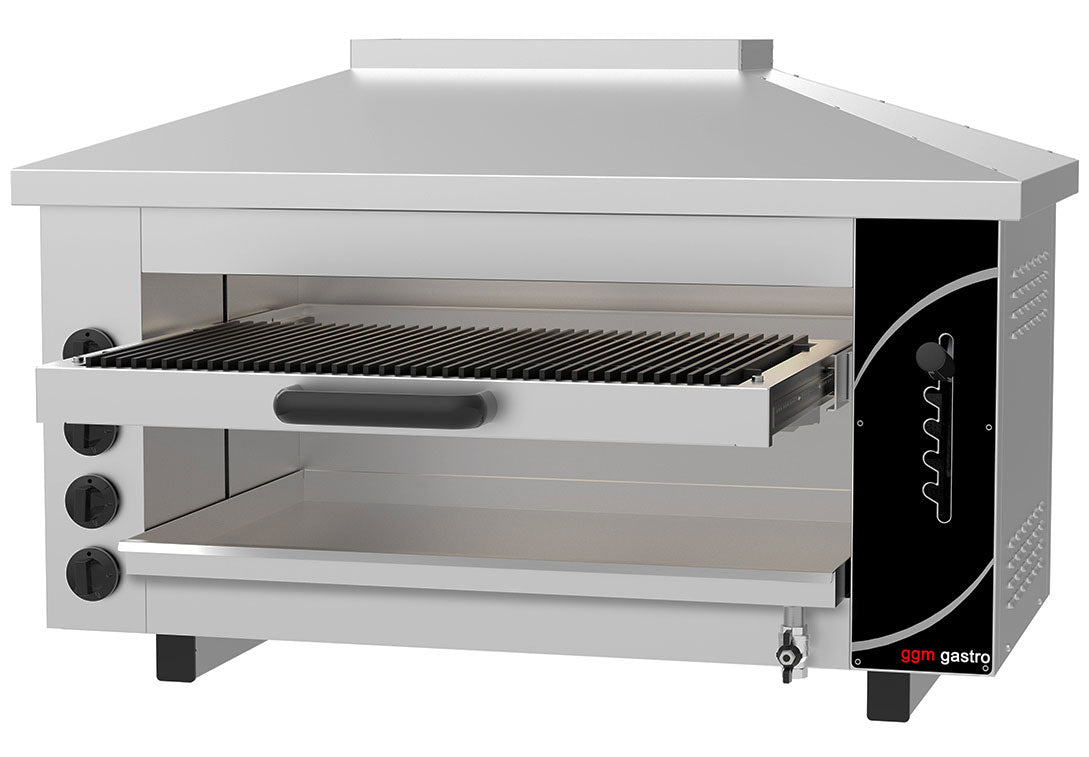 Salamander with 4 burners and water bath - 1.02 m | Gratinator | toaster | rear grill | Gas | gastronomy