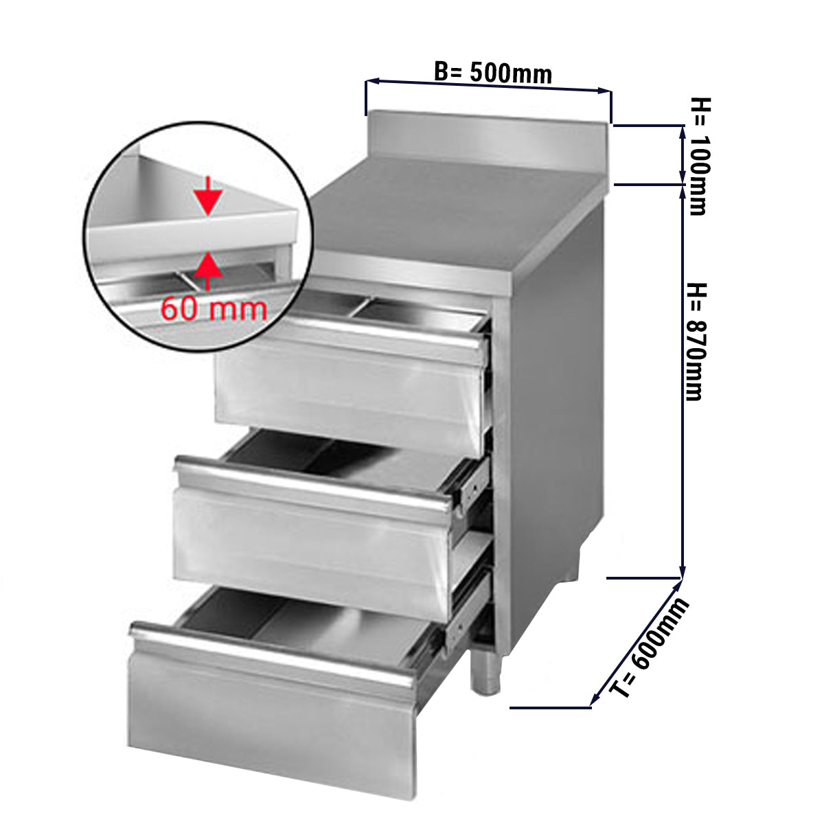 Шкаф с чекмеджета PREMIUM 0,5 м - с 3 чекмеджета и кант