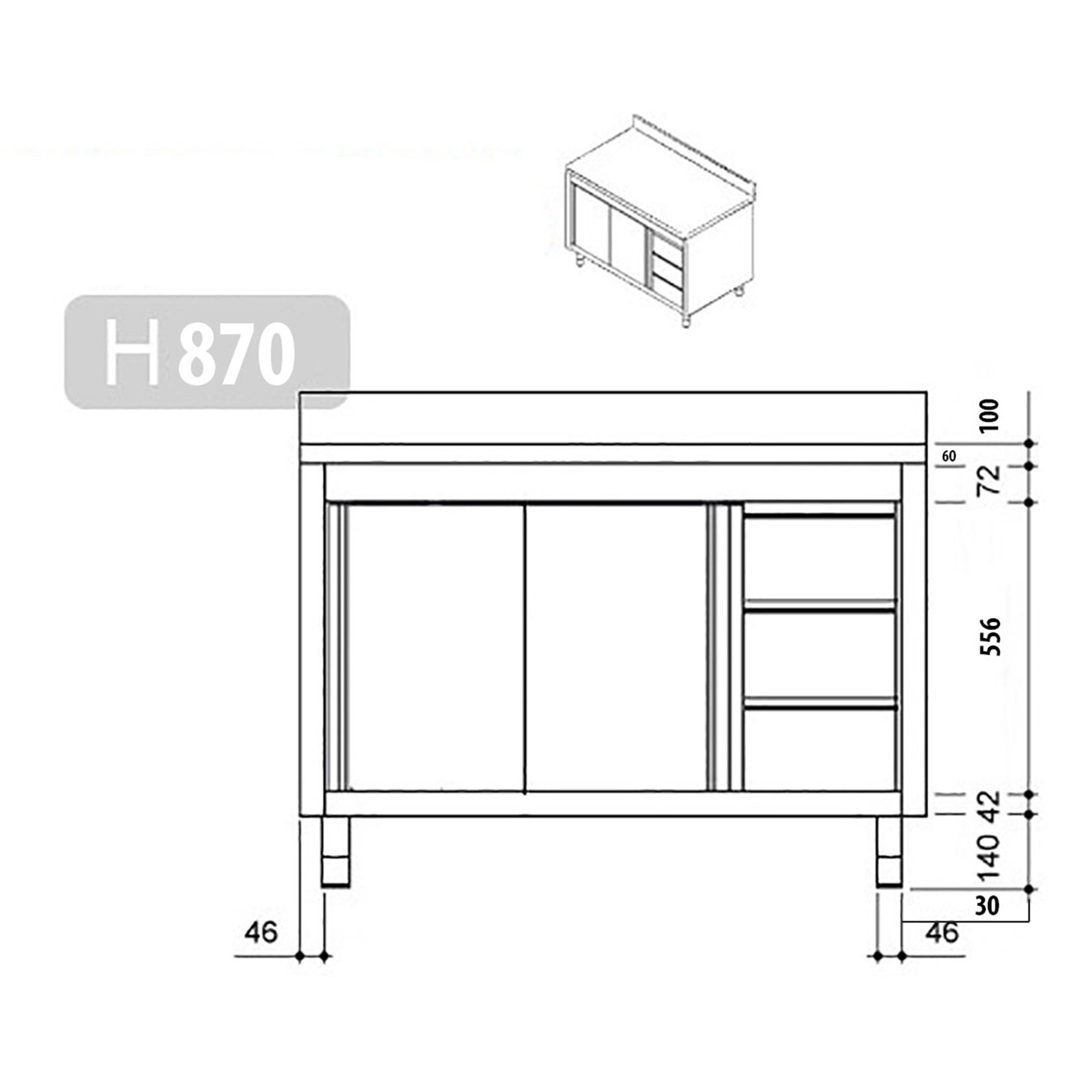 Worktop PREMIUM 1.4 m - with 3 drawers on the right and edging