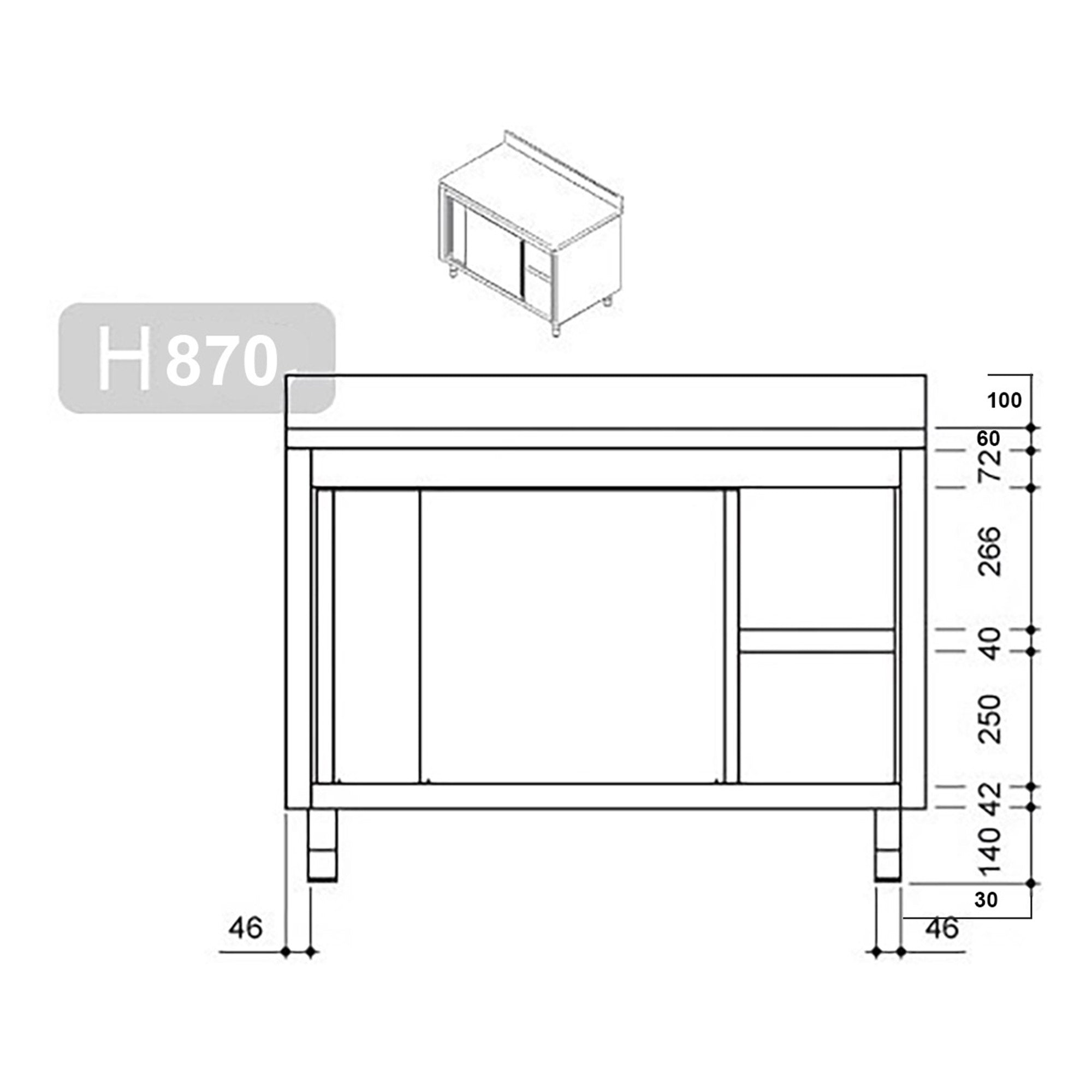 Work cabinet in stainless steel ECO - 1.4 m - with sliding door and back