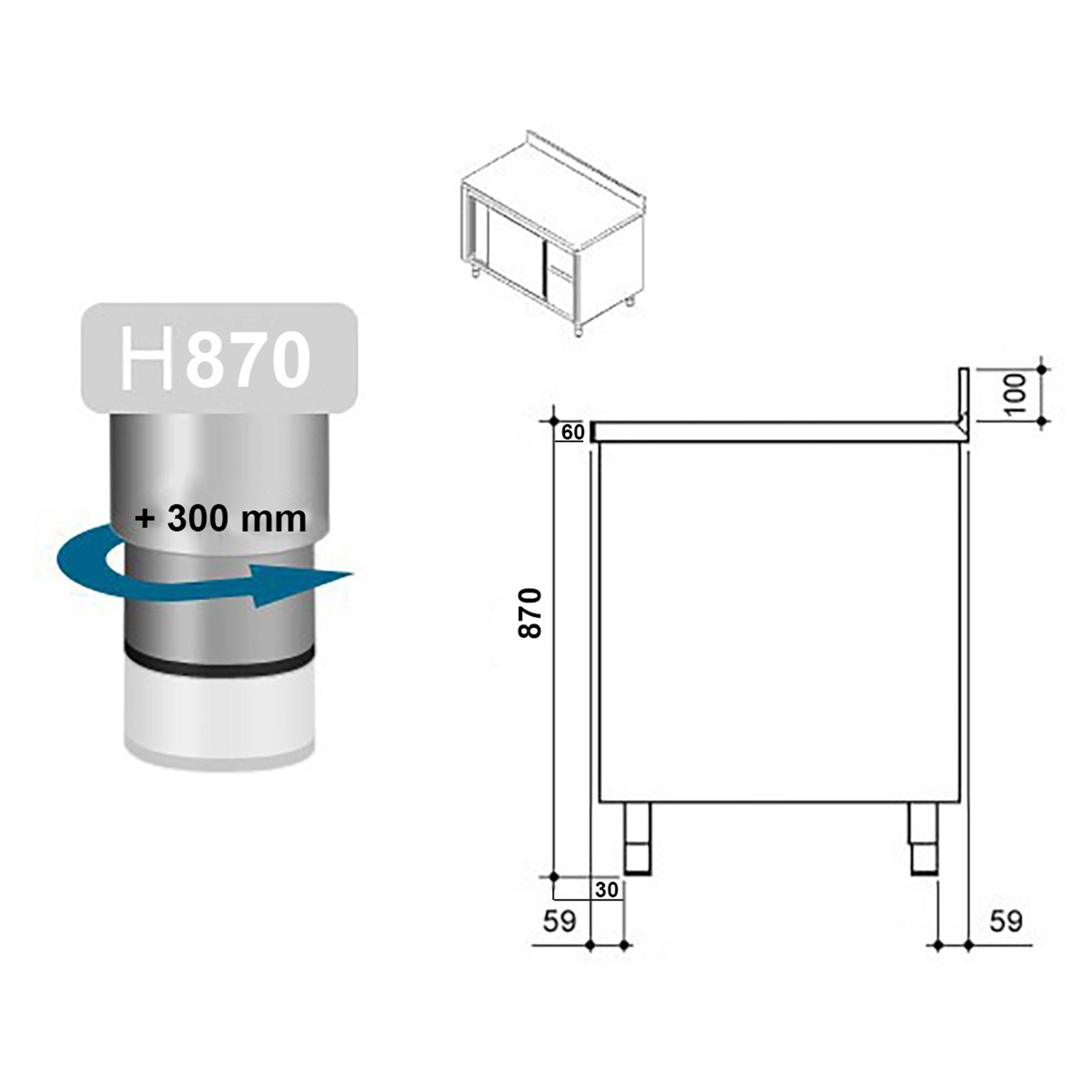 Worktop PREMIUM 0.8 m - with double door and edging