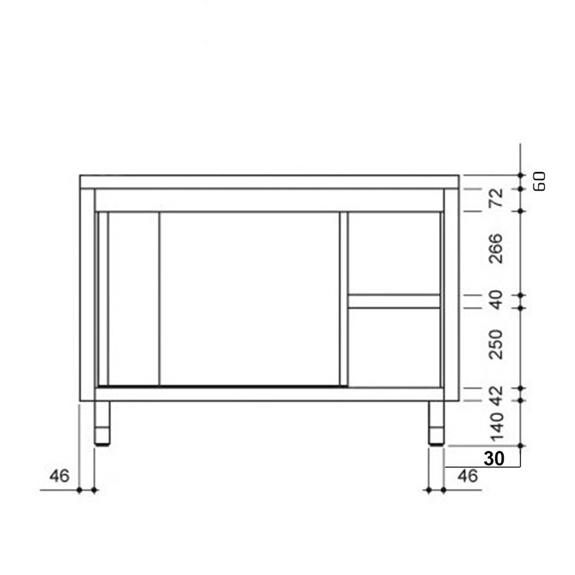 Stainless steel work cabinet - 1.4 m - with sliding door