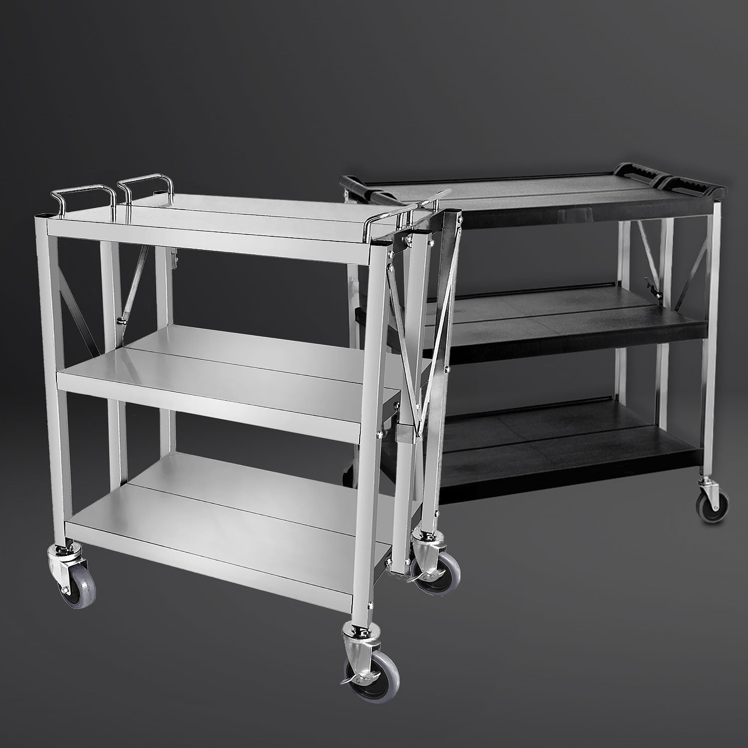 Plastic serving trolley 0.88 m - with 3 shelves