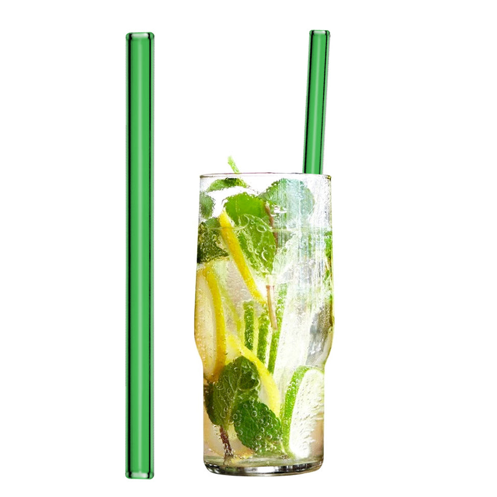 (50 броя) Стъклени сламки за пиене в зелено - 20 см - прави - вкл. Найлонова четка за почистване