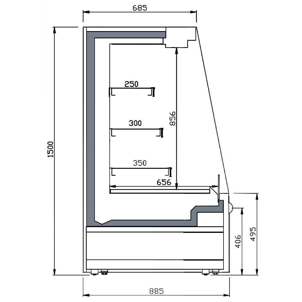 Wall cooling shelf 1.33 x 0.88 m - 401 liters