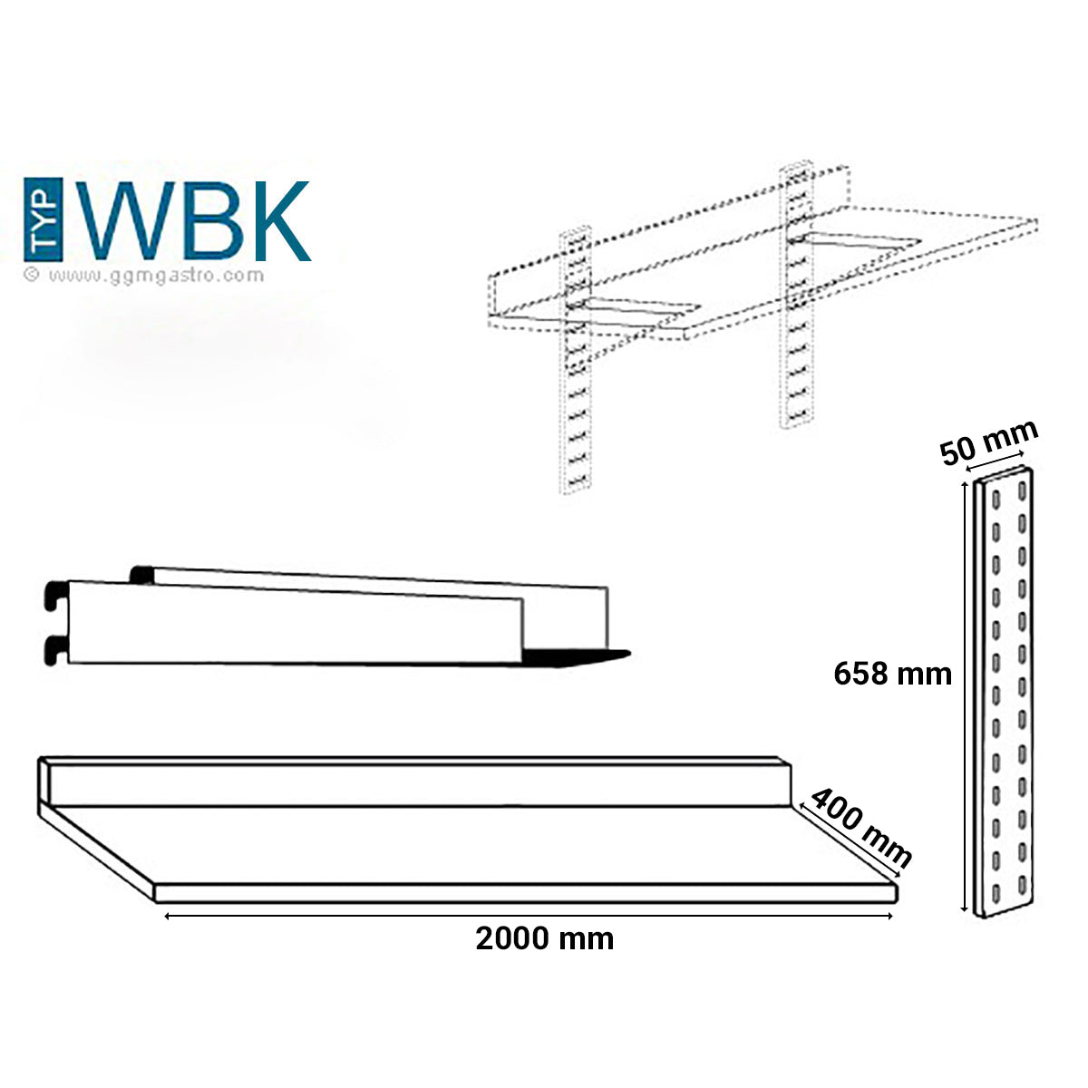 Wall shelf ECO 2.0 m - c 2 floors