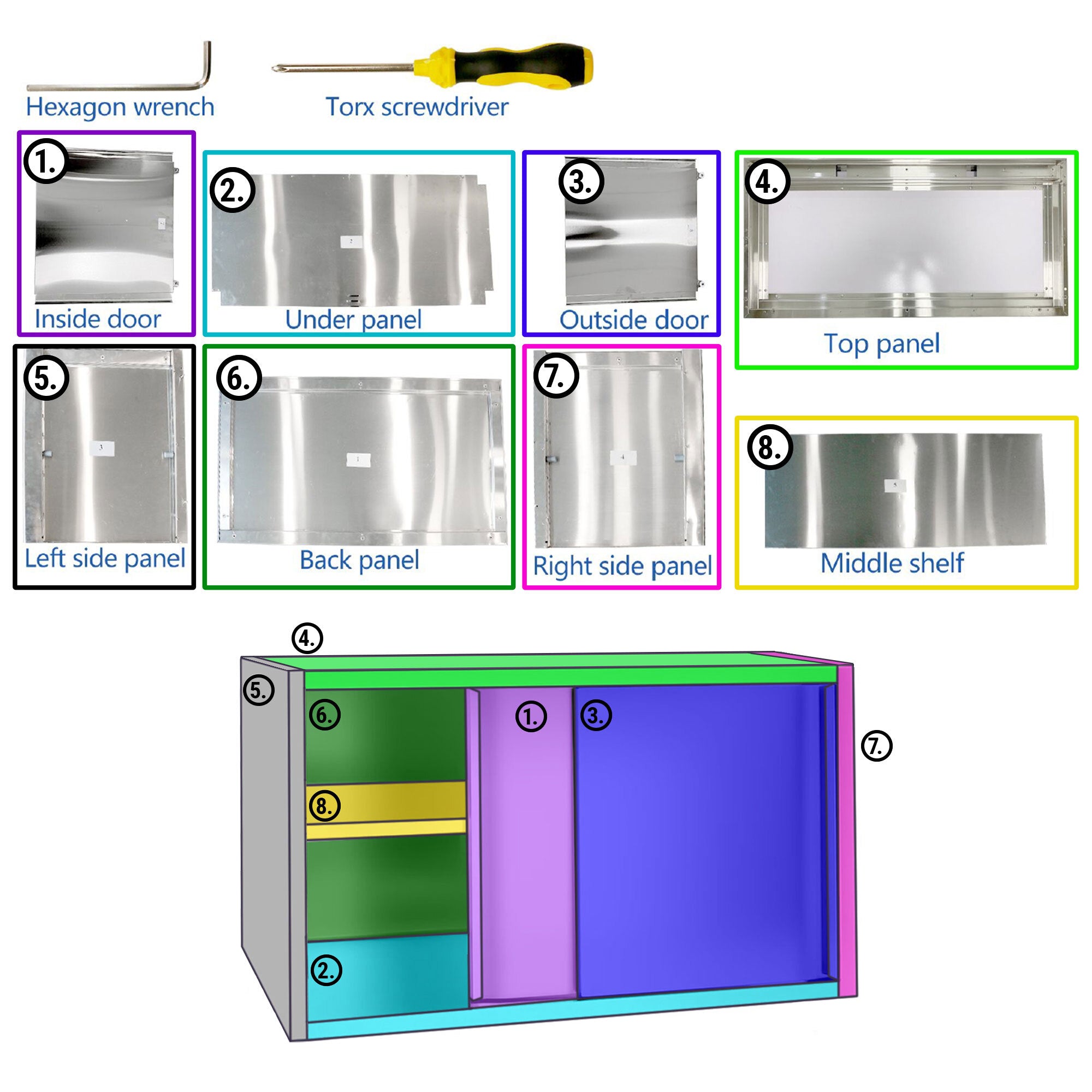 ECO stainless steel wall cabinet - 1.8 m - without sliding door - height 0.65 m