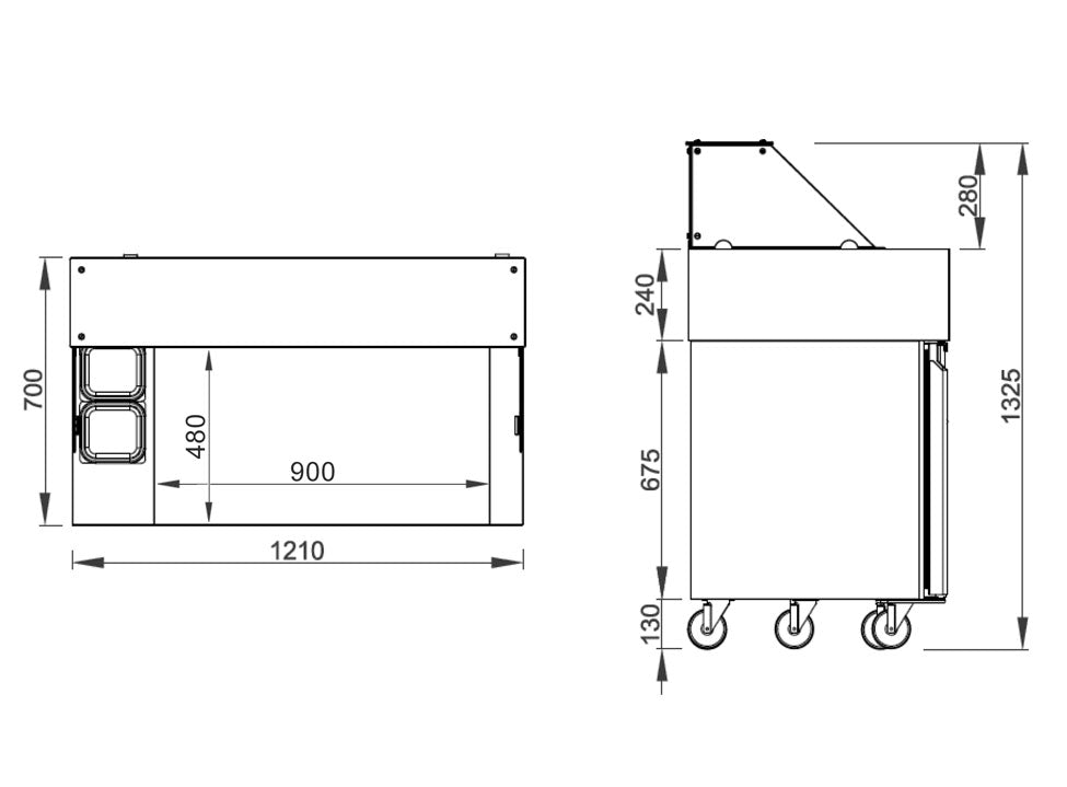 Preparation table - 1.21 x 0.7 m - with 2 doors - incl. Crepe device with 2 plates